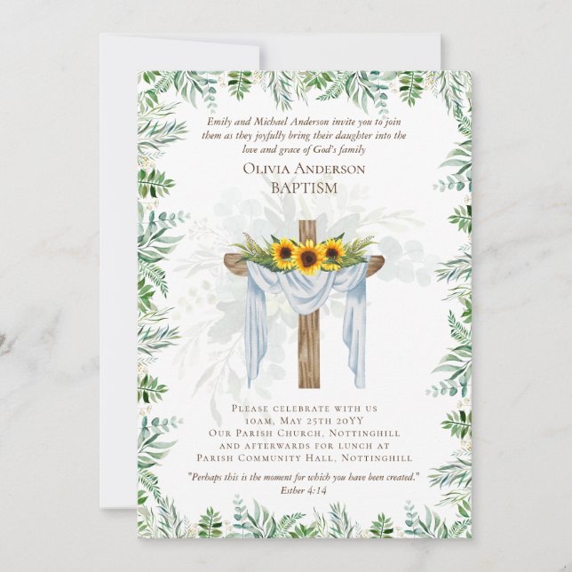 Classic Elegant BAPTISM laden Sie ein, die Natur z Einladung (Vorderseite)