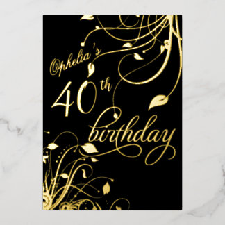 Classic Elegant Black and Gold Birthday Folieneinladung