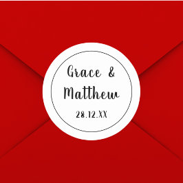 Classic Elegant Black and White Wedding Minimalist Runder Aufkleber