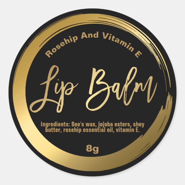 Classic Elegant Black Gold Lip Balm Labels Runder Aufkleber (Vorderseite)