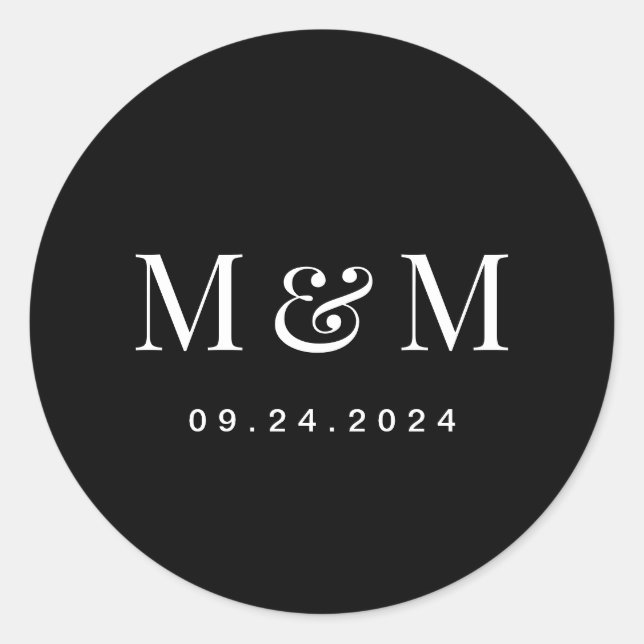 Classic Elegant Black Monogram Typography Wedding Runder Aufkleber (Vorderseite)