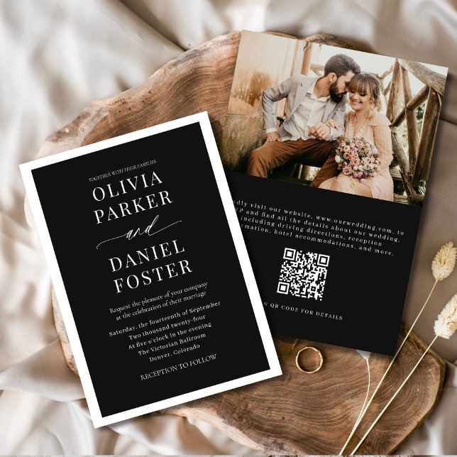 Classic Elegant Black QR Code Foto Wedding Einladung (Von Creator hochgeladen)