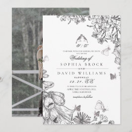 Classic Elegant Black White Floral Wedding  Einladung