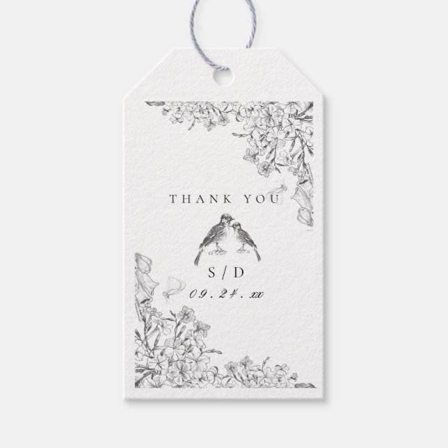 Classic Elegant Black White Floral Wedding  Geschenkanhänger (Vorderseite)