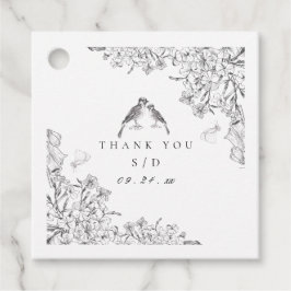 Classic Elegant Black White Floral Wedding  Geschenkanhänger
