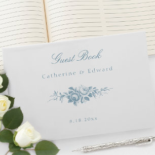 Classic Elegant Blau und Weiß Blumen Gästebuch