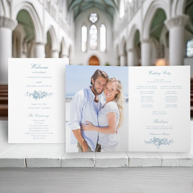 Classic Elegant Blue and White Floral Program Programm (Von Creator hochgeladen)