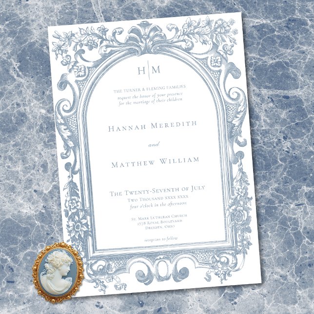 Classic Elegant Blue Arch Floral Frame Wedding Einladung (Classic Elegant Blue Arch Floral Frame Wedding Invitation)