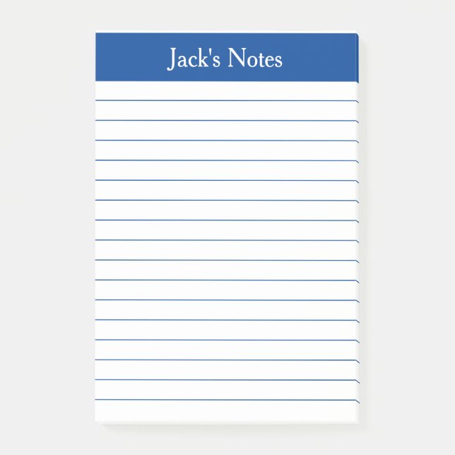 Classic Elegant Blue Lined Personalisiert Post-it Klebezettel (Vorderseite)