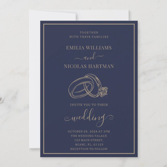 Classic Elegant Blue Minimalistisch Wedding Einladung (Vorderseite)