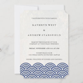 Classic Elegant Blue + White Beach Wedding Einladung