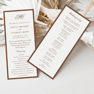 Classic Elegant Brown & Ecru Wedding Programme
