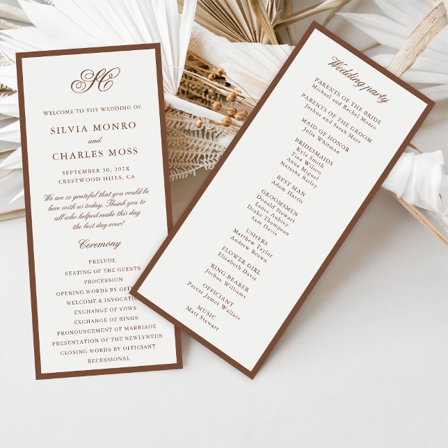 Classic Elegant Brown & Ecru Wedding Programme (Créateur téléchargé)