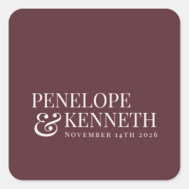 Classic Elegant Burgundy Custom Wedding Names Quadratischer Aufkleber