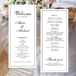 Classic elegant calligraphy black white wedding programm