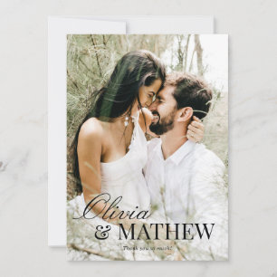 Classic Elegant Calligraphy Foto Wedding Dankeskarte