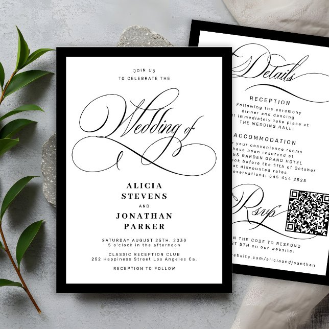 Classic elegant calligraphy QR code wedding Einladung (Von Creator hochgeladen)