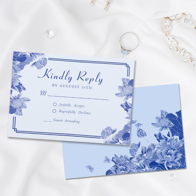 Classic Elegant Dusty Blue Blume Chinoiserie UAWG RSVP Karte (Von Creator hochgeladen)