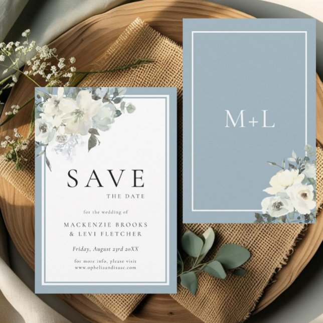 Classic Elegant Dusty Blue Floral Save The Date (Von Creator hochgeladen)