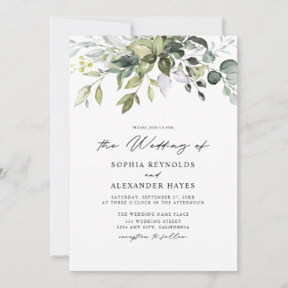 Classic Elegant Eucalyptus Leaves & Script Wedding Einladung