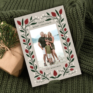 Classic Elegant Floral Frame Weihnachts-Foto Feiertagskarte