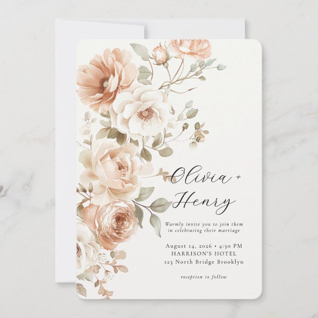 Classic Elegant Floral Rounded Wedding Invitation Einladung (Vorderseite)