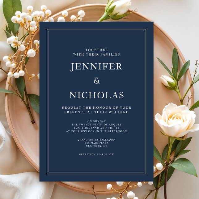 Classic Elegant Formal Navy Blue Wedding Einladung (Classic Elegant Formal Navy Blue Wedding Invitation)