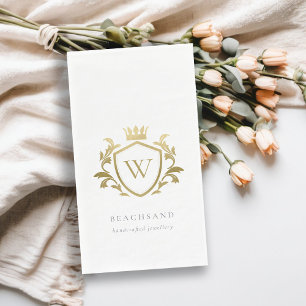 Classic Elegant Gold Monogram Floral Crown Wappen Serviette