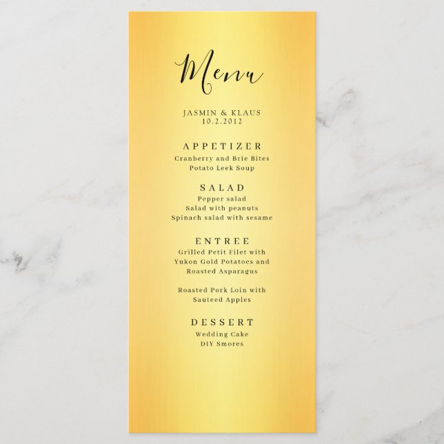 Classic Elegant Gold Wedding Menükarte (Vorderseite)