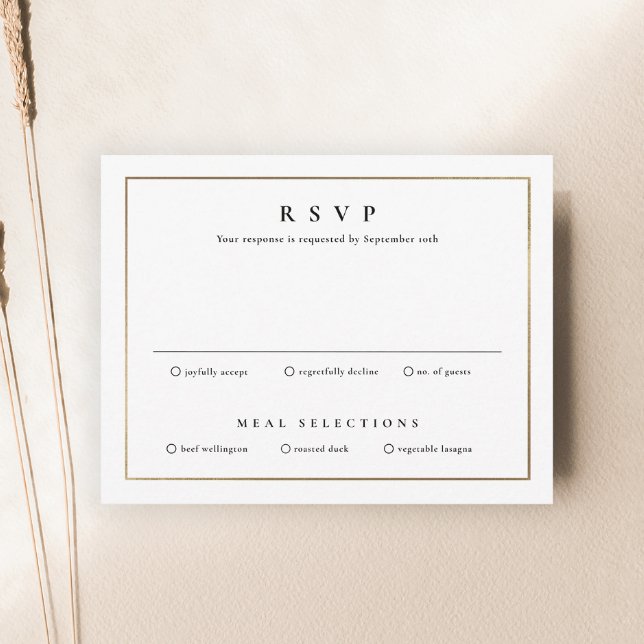 Classic Elegant Gold Wedding RSVP Karte (Simple black and white wedding invitation RSVP enclosure card.)