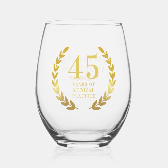 Classic Elegant Gold Wreath Anniversary Name Weinglas Ohne Stiel (Vorderseite)