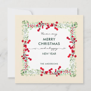 Classic Elegant Green Red Winter Foliage Weihnacht Feiertagskarte