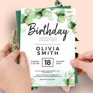 Classic Elegant Greenery Eucalyptus Birthday Party Einladung