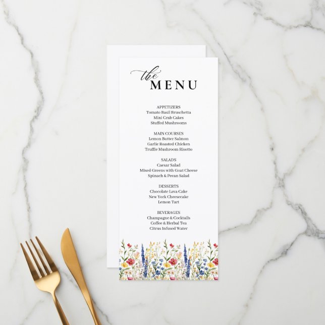 Classic Elegant Jardin Floral Fleur Menu Mariage (Devant/Arrière en situation)