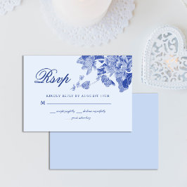 Classic Elegant Light Blue White Floral Wedding RSVP Karte