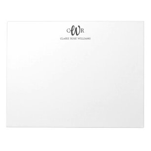 Classic Elegant Modern 3 Monogram, Initial Script Notizblock