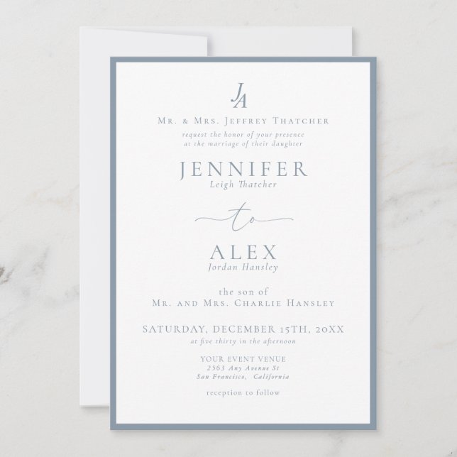 Classic Elegant Monogram Wedding Einladung (Vorderseite)