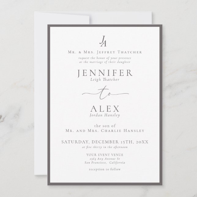 Classic Elegant Monogram Wedding Einladung (Vorderseite)