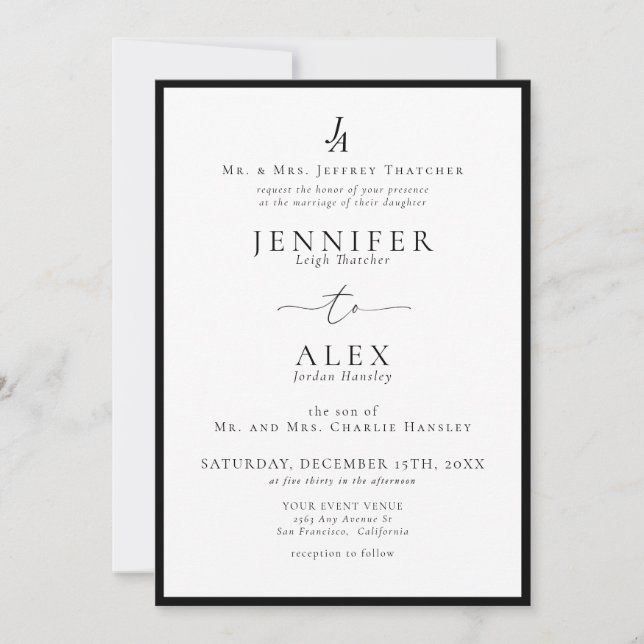 Classic Elegant Monogram Wedding Einladung (Vorderseite)