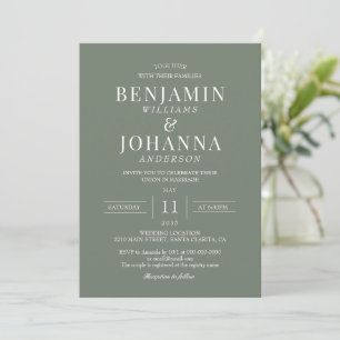 Classic Elegant Moss Green Wedding Einladung