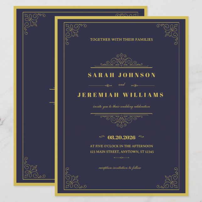 Classic Elegant navy-blue and Gold vintage Wedding (Vorne/Hinten)