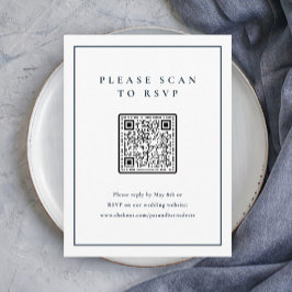 Classic Elegant Navy Blue Wedding QR Code Begleitkarte