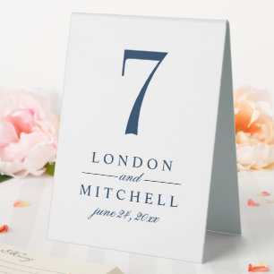 Classic Elegant Navy Blue Wedding Tischnummer Tischaufsteller