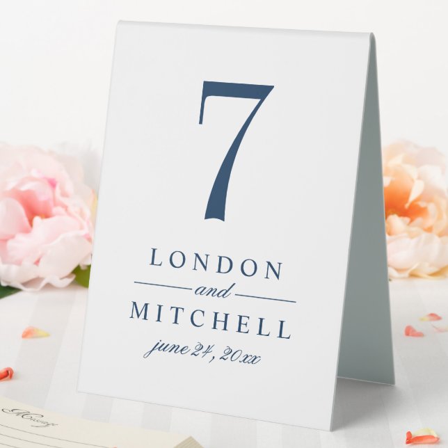 Classic Elegant Navy Blue Wedding Tischnummer Tischaufsteller (In Situ (Hochzeit))