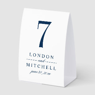 Classic Elegant Navy Blue Wedding Tischnummer Tischaufsteller
