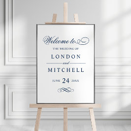 Classic Elegant Navy Blue Wedding Willkommen Poster