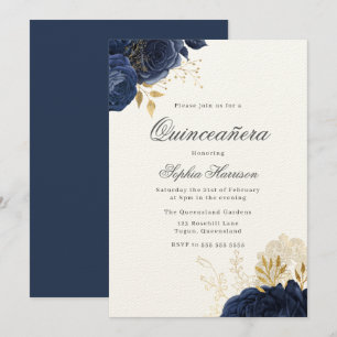 Classic Elegant Navy Mitternacht Rose Quinceanera Einladung