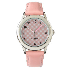 Classic Elegant Pink Gingham Plaid & Custom Name Armbanduhr
