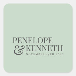 Classic Elegant Pistachio Custom Wedding Names Quadratischer Aufkleber