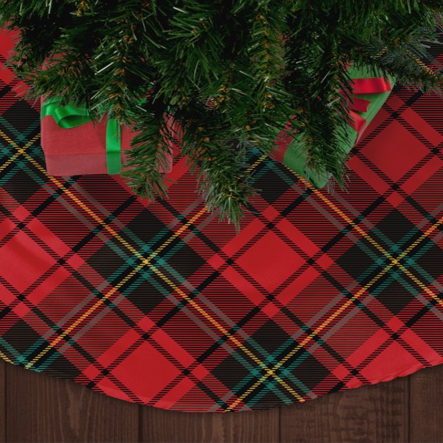 Classic Elegant Red Tartan Weihnachten Polyester Weihnachtsbaumdecke (Von Creator hochgeladen)
